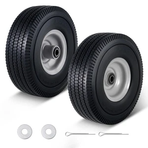 4.10/3.50-4 Tire and Wheel Flat Free, 10x3.50-4''Solid PU Run-Flat Rubber Whe... - Picture 1 of 6