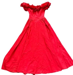 VESTIDO DE SATÉN ROJO FORMAL HECHO POR UNION ILGWU Talla 6 Bridgerton Regencycore de colección - Imagen 1 de 6