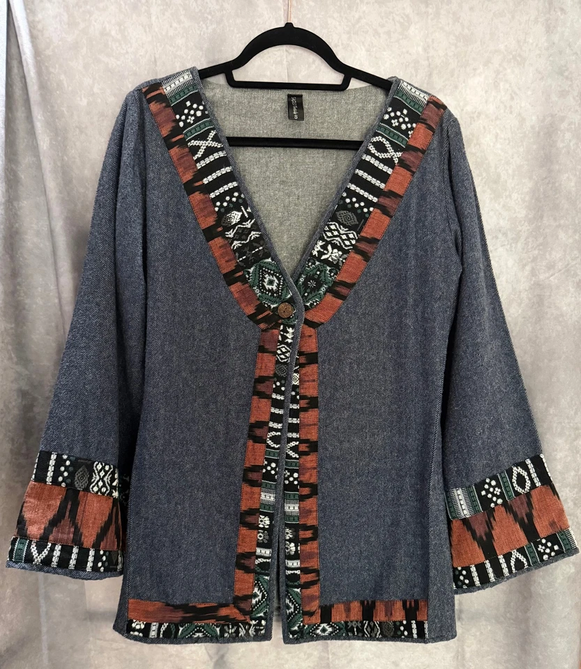 Chaqueta/Cardigan Abierto Sacred Threads Boho Patchwork Bordado Talla S Foto 1 de 4