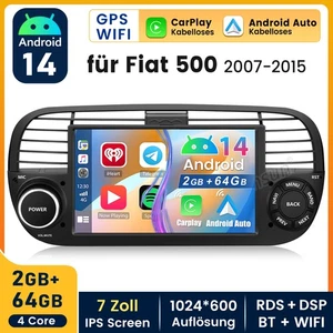 Für Fiat 500 2007-2015 Android14 Autoradio Apple Carplay Navi RDS Bluetooth WIFI - Bild 1 von 14