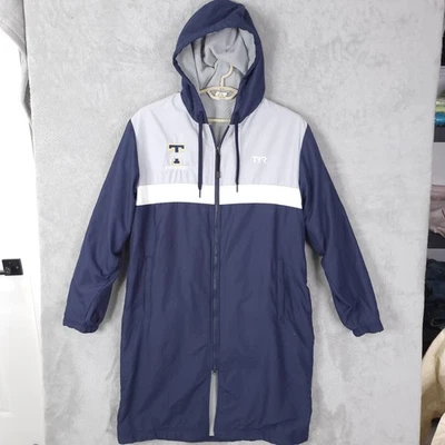 Chaqueta con Capucha Parka de Natación TYR Para Hombre Mediana Gris Marino Blanco Forrada de Vellón Equipo TPA Foto 1 de 4
