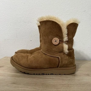 Ugg Bailey Button Mini Tan Suede Shearling Lining Womens Size 5 1017400K - Picture 1 of 16
