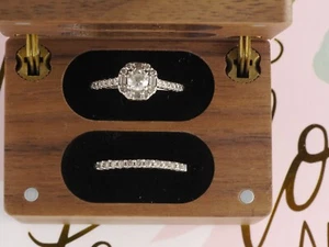 Rectangular Double Ring Box with Flipping Lid - Walnut Wood - Picture 1 of 7