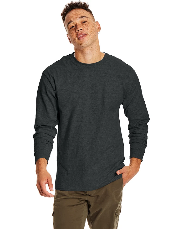 Hanes 5186 Adult Beefy-T Long-Sleeve T-Shirt-3 Choose SZ/Color. Xxx-large Charcoal Heather