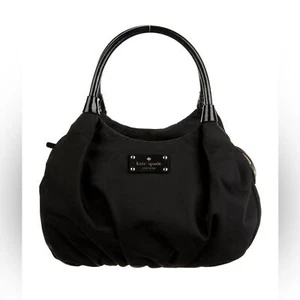 Kate Spade New York schwarze Nylon Schultertasche Handtasche mit Lackledergriffen - Bild 1 von 14