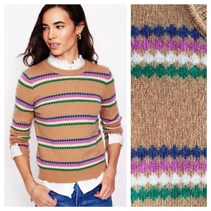 Boden Edie Fair Isle Tan Camel Diamond Wool Blend Sweater - Picture 1 of 12