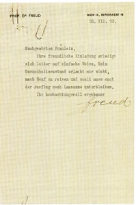 Carta firmada por SIGMUND FREUD - Neurólogo / Psicoanalista alemán - preimpresión - Imagen 1 de 1
