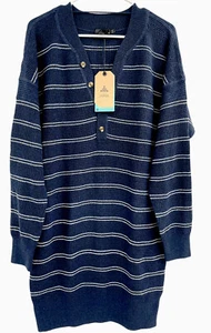 Prana Milani Henley Sweater Dress Nautical Stripe Blue Size Medium - Picture 1 of 11