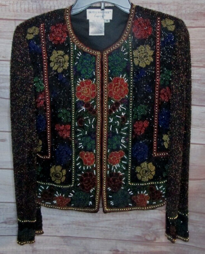 ADRIANNA PAPELL Papell Boutique Evening Silk Beaded Jacket Size Small Red Green Black G White