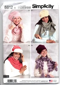 NEW VTG SIMPLICITY SEWING PATTERN 8812A COLD WEATHER ACCESSORIES 3 HATS SCARF - Picture 1 of 2