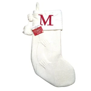 St. Nicholas Square 21 inch White Knitted Initial M Monogram Christmas Stocking - Picture 1 of 4