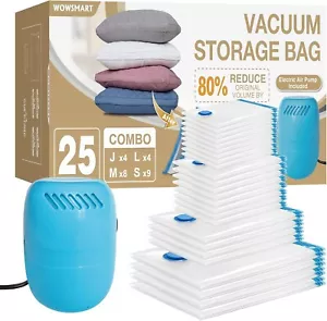 20 Vacuum Storage Bags + Electric Pump Space Saver Vacuum Seal Bags for Clothing - Picture 1 of 6