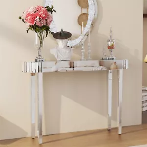 High-end Console Table Mirrored Vanity Makeup Desk Modern Glass Entryway Table - Picture 1 of 12