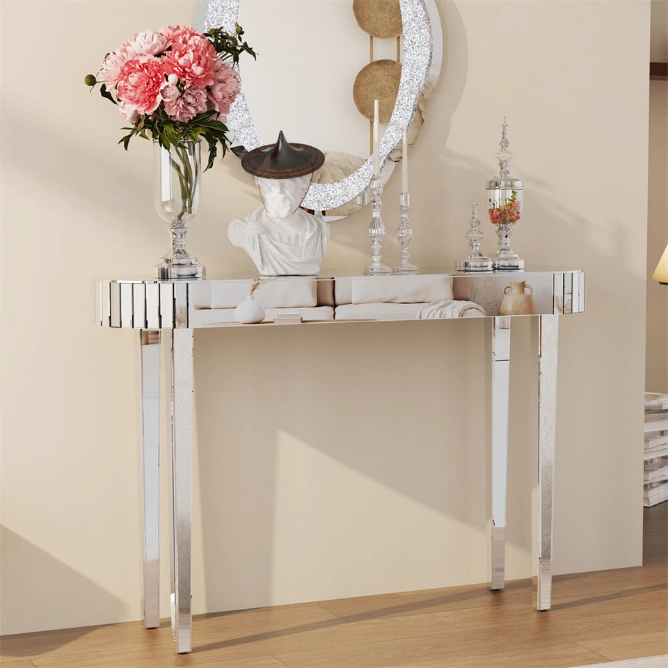 High-end Console Table Mirrored Vanity Makeup Desk Modern Glass Entryway Table - Image 1 of 4