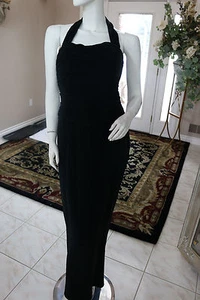 NITELINE Della Roufogali Black Dress Gold Hardwear W/Crystals In BackGown Sz 6 - Picture 1 of 10