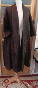 Swing Coat Vintage 50s 60s Brocade Embroidered Rope Design Burgundy Brown Lined - Picture 1 of 20