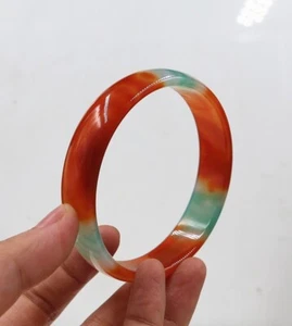 Natural Two-tone Multi agate jade striped bangle bracelet big size 70 mm +box - Picture 1 of 4