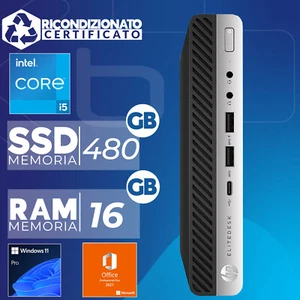 HP EliteDesk 800 G5 Mini PC i5 Ram 16GB SSD 480GB Win 11 Office (Ricondizionato) - Imagen 1 de 5