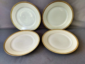 Vintage Epiag Aich 9 3/4" Dinner Plates  Gold Encrusted Rims/Yellow Tint - Set 4 - Picture 1 of 12