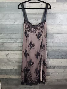 By Anthropologie Lace Midi Dress Large Pink Black Side Slit Sexy Strappy BN - Picture 1 of 14