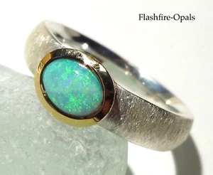 Edler Edel OPAL- Silber Ring /Vergoldet Grün-Türkis GR: 57/58 FLASHFIRE-OPALS - Bild 1 von 5
