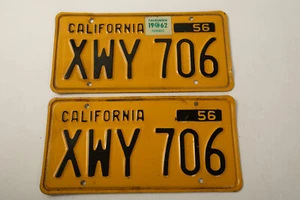 Par de matrículas de California 1956 (UD3) 1962 (JSF6) XWY 706 buen brillo - Imagen 1 de 7