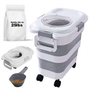 25lbs Dog Food Storage Bin Collapsible Container with Scoop White Dry Food - Picture 1 of 7