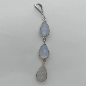 Colgante Piedra Luna Plata 925 3 Piedras Separadas Espalda Abierta - Imagen 1 de 4