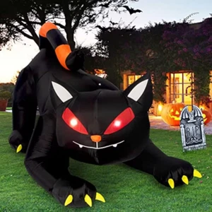 Halloween Aufblasbar 1,8m Schwarz Katzenspielzeug Kopfschüttelt Geist LED Lichter Innen Außen - Bild 1 von 9