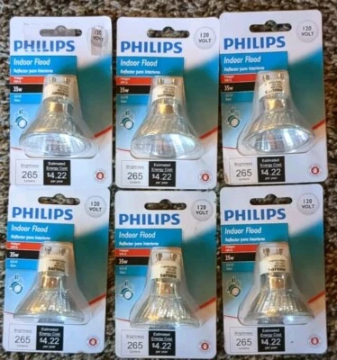 6 - Philips 35watt Indoor Flood Light Bulbs, (MR16, GU10 Base) - Image 1 of 3