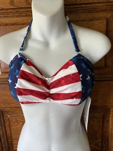 CATALINA Red White Blue American Flag Padded BANDEAU BIKINI Swim Top Size S, NWT - Picture 1 of 7