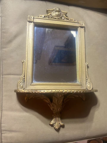 Vintage Gold Tone Framed Wall Mirror With Shelf - 12.5" W x 19.5" L x 4.25" D Cover
