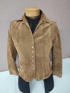 Christopher & Banks Wildleder Leder Blazer Jacke Damen P/M Gr. Druckknopf braun - Bild 1 von 14