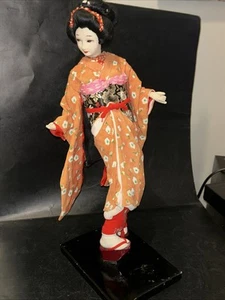 Vintage Japanese Geisha 15” Doll in Kimono Silk Cloth Face Traditional Bijin Sty - Picture 1 of 9