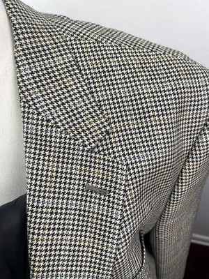 Blazer Chaps Para Hombres 46L Beige Negro Pata de Gallo Ventana Seda Abrigo Deportivo Chaqueta Foto 1 de 4