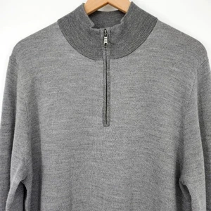 Suéter Pullover Brooks Brothers Para Hombres 1/4 Cremallera Talla L Gris Lana Merino Cuello Simulado - Imagen 1 de 7