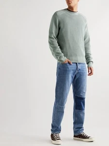 Rag And Bone Dexter Twill Trimmed Ribbed Cotton Sweater Blue Men’s Size XXL - Picture 1 of 10