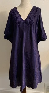Go Softly Women's 1X Purple Silky Nightgown Pajama Embroidered Floral V-Neck Vtg - Picture 1 of 9