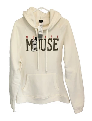 Disney Mickey Mouse Graphic Hoodie Oversized Sweatshirt Women's Medium-Cream NWT - Image 1 of 4