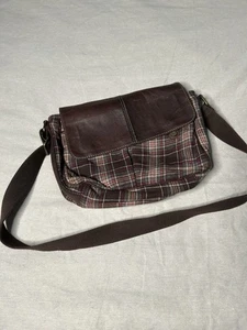 FOSSIL Plaid Lana Messenger Portatile Campo Marrone B25 - Foto 1 di 9