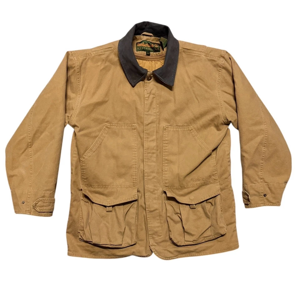 Timberland Weathergear Lona Cremallera Granero Chaqueta Abrigo Cuero Cuello Mediano Foto 1 de 4
