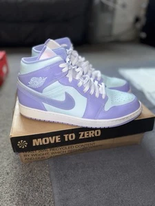 Jordan 1 Mid Top Aqua Light Blue And Purple Sneakers - Picture 1 of 5