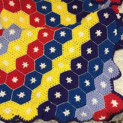 Manta de ganchillo abuela de colección grande afgana 6’x8’ tejida multicolor octágono y cuadrado Foto 1 de 3