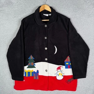 Suéter polar vintage de Navidad de los 90 para mujer XL abotonado nieve ciudad de Navidad - Imagen 1 de 8