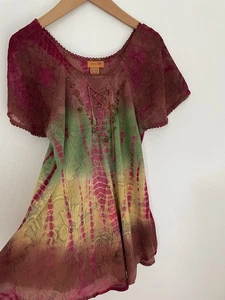 Sakkas Tie Dye Tunic Women’s Plus Size Vibrant Floral Hippie Boho Tassels - Picture 1 of 10