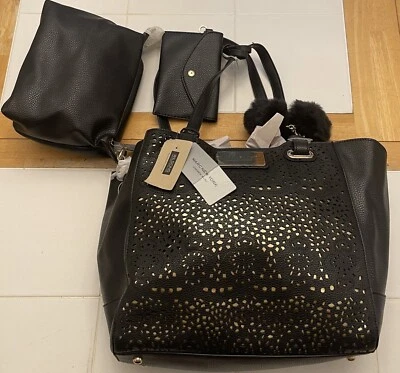 Marc New York Andrew Marc Handbag Tote W/Crossbody Bag & Wallet Black Gold - Image 1 of 4