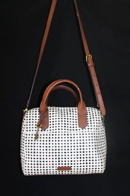 Fossil Ivory Black Sydney Satchel with Crossbody Strap Purse Bag - Image 1 of 4