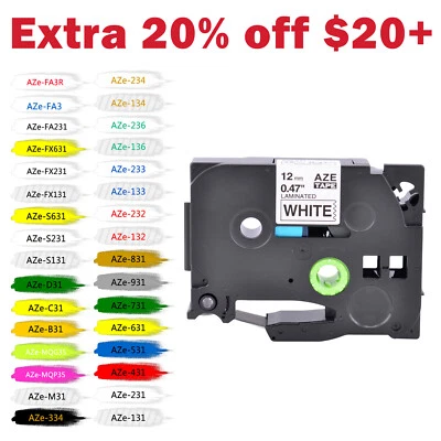 Compatible with Brother TZ Tape P-touch Laminated Cartridges all Colors Label  - Image 1 of 4