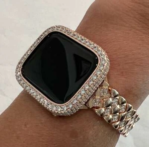 Apple Watch Band Rose Gold Women Crystal or Apple Watch Cover Lab Diamond Bling - Picture 1 of 9