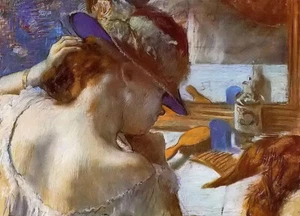 Oil painting Edgar Degas - at the mirror woman portrait with hat hand painted @@ - Picture 1 of 1